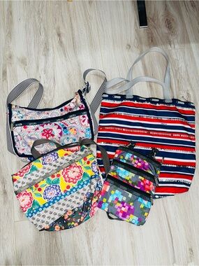 Lot of 4 LeSportsac Bags Nylon Crossbody Shoulder Bag Tote Sequin Pixel Floral